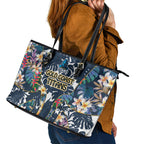 Gold Coast Titans Leather Tote Bag Tropical Hibiscus Floral Pattern With Blue And Yellow Accents