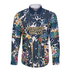 Gold Coast Titans Long Sleeve Button Shirt Tropical Hibiscus Floral Pattern With Blue And Yellow Accents
