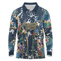 Gold Coast Titans Long Sleeve Polo Shirt Tropical Hibiscus Floral Pattern With Blue And Yellow Accents
