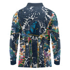 Gold Coast Titans Long Sleeve Polo Shirt Tropical Hibiscus Floral Pattern With Blue And Yellow Accents