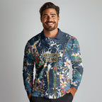 Gold Coast Titans Long Sleeve Polo Shirt Tropical Hibiscus Floral Pattern With Blue And Yellow Accents