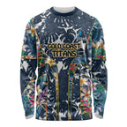 Gold Coast Titans Long Sleeve Shirt Tropical Hibiscus Floral Pattern With Blue And Yellow Accents