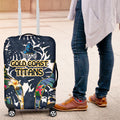 Gold Coast Titans Luggage Cover Tropical Hibiscus Floral Pattern With Blue And Yellow Accents