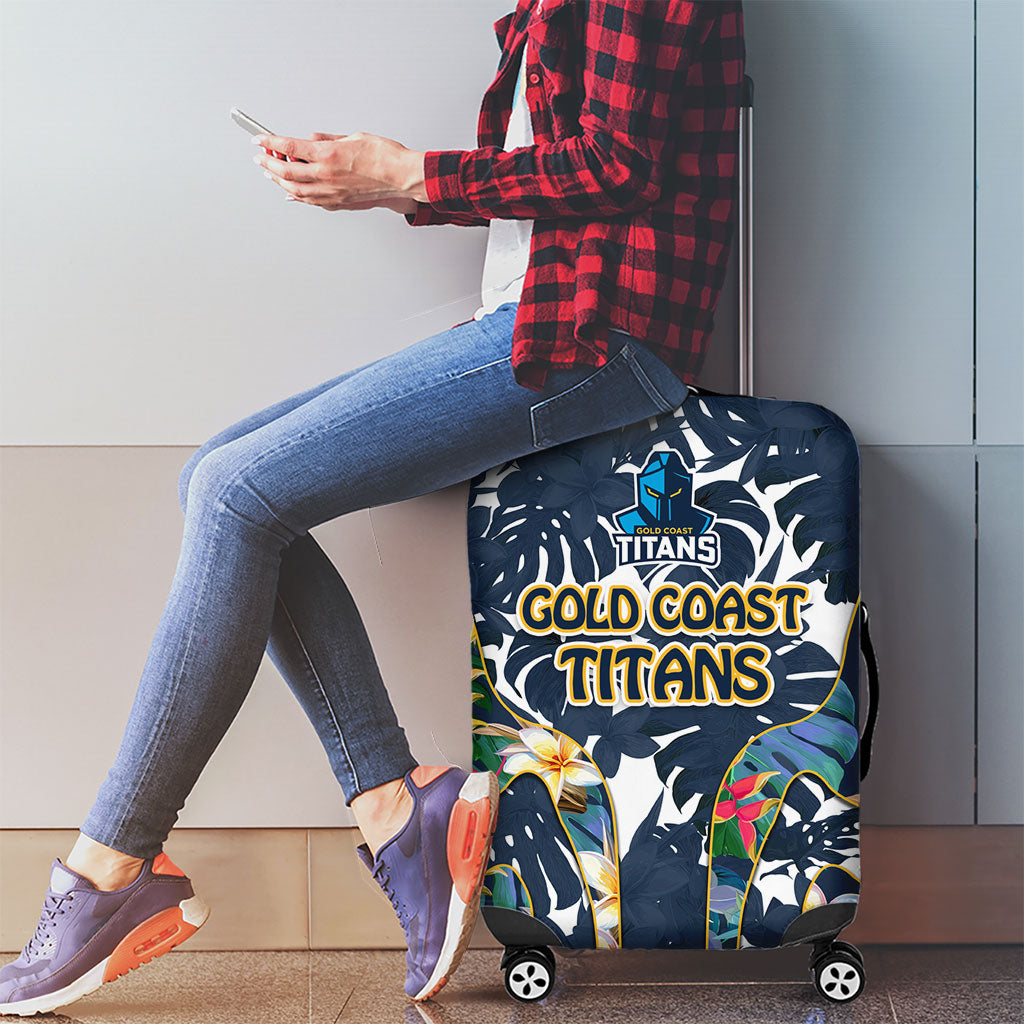 Gold Coast Titans Luggage Cover Tropical Hibiscus Floral Pattern With Blue And Yellow Accents