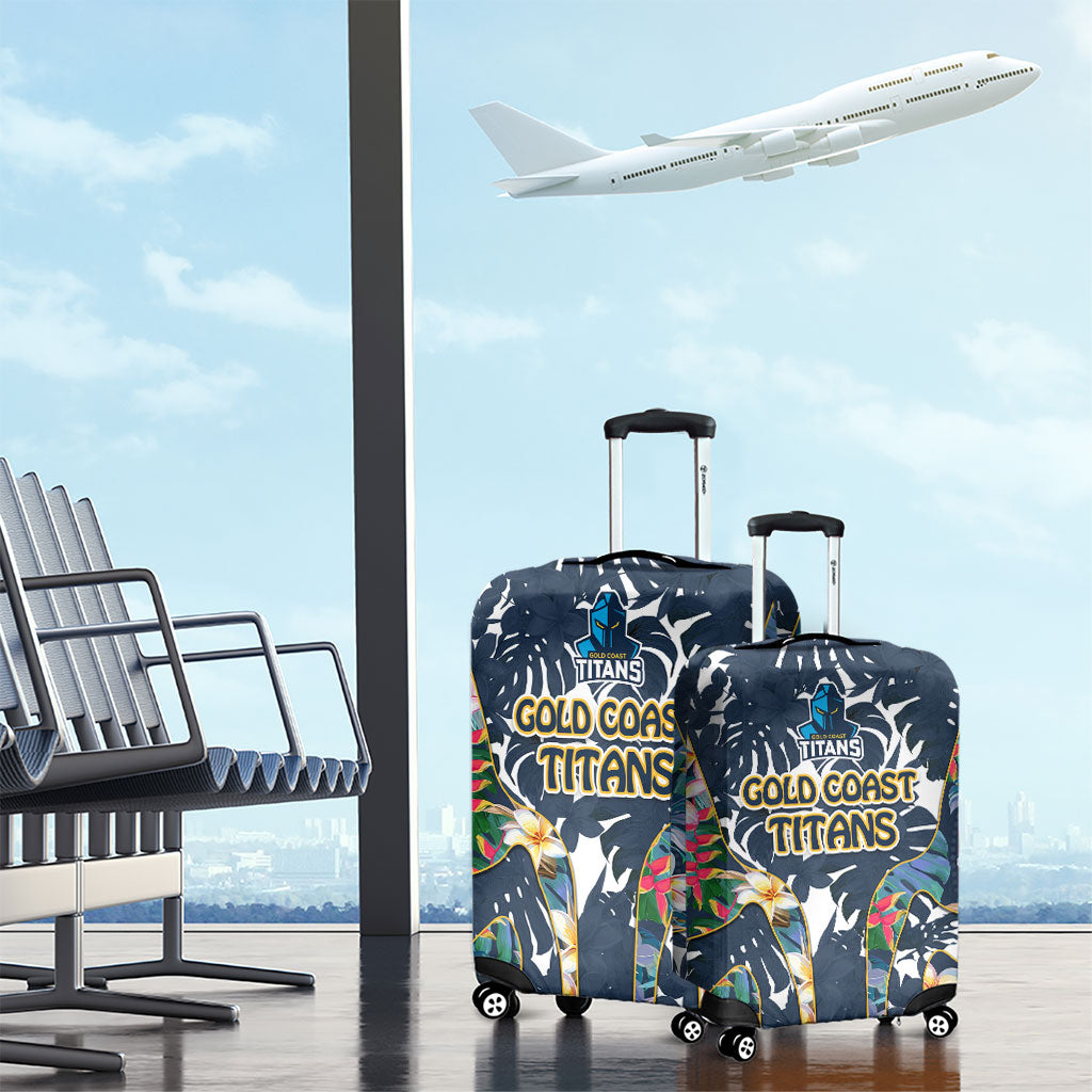 Gold Coast Titans Luggage Cover Tropical Hibiscus Floral Pattern With Blue And Yellow Accents