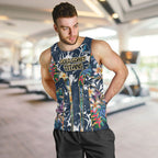 Gold Coast Titans Men Tank Top Tropical Hibiscus Floral Pattern With Blue And Yellow Accents