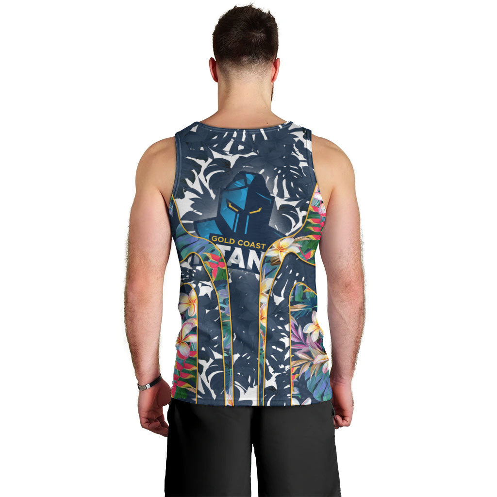 Gold Coast Titans Men Tank Top Tropical Hibiscus Floral Pattern With Blue And Yellow Accents