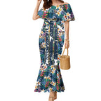 Gold Coast Titans Mermaid Dress Tropical Hibiscus Floral Pattern With Blue And Yellow Accents