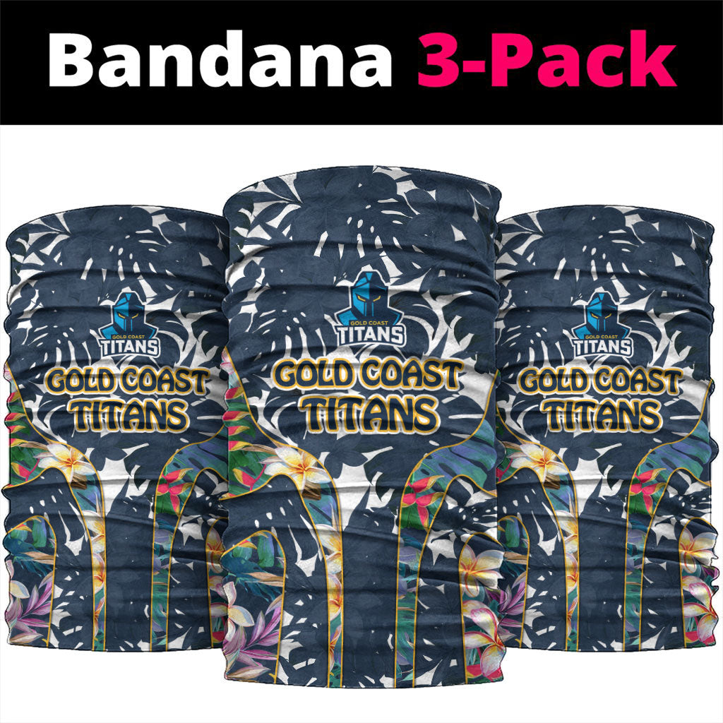 Gold Coast Titans Neck Gaiter Tropical Hibiscus Floral Pattern With Blue And Yellow Accents
