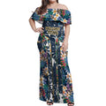 Gold Coast Titans Off Shoulder Maxi Dress Tropical Hibiscus Floral Pattern With Blue And Yellow Accents