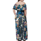 Gold Coast Titans Off Shoulder Maxi Dress Tropical Hibiscus Floral Pattern With Blue And Yellow Accents