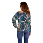 Gold Coast Titans Off Shoulder Sweater Tropical Hibiscus Floral Pattern With Blue And Yellow Accents