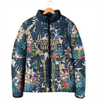 Gold Coast Titans Padded Jacket Tropical Hibiscus Floral Pattern With Blue And Yellow Accents
