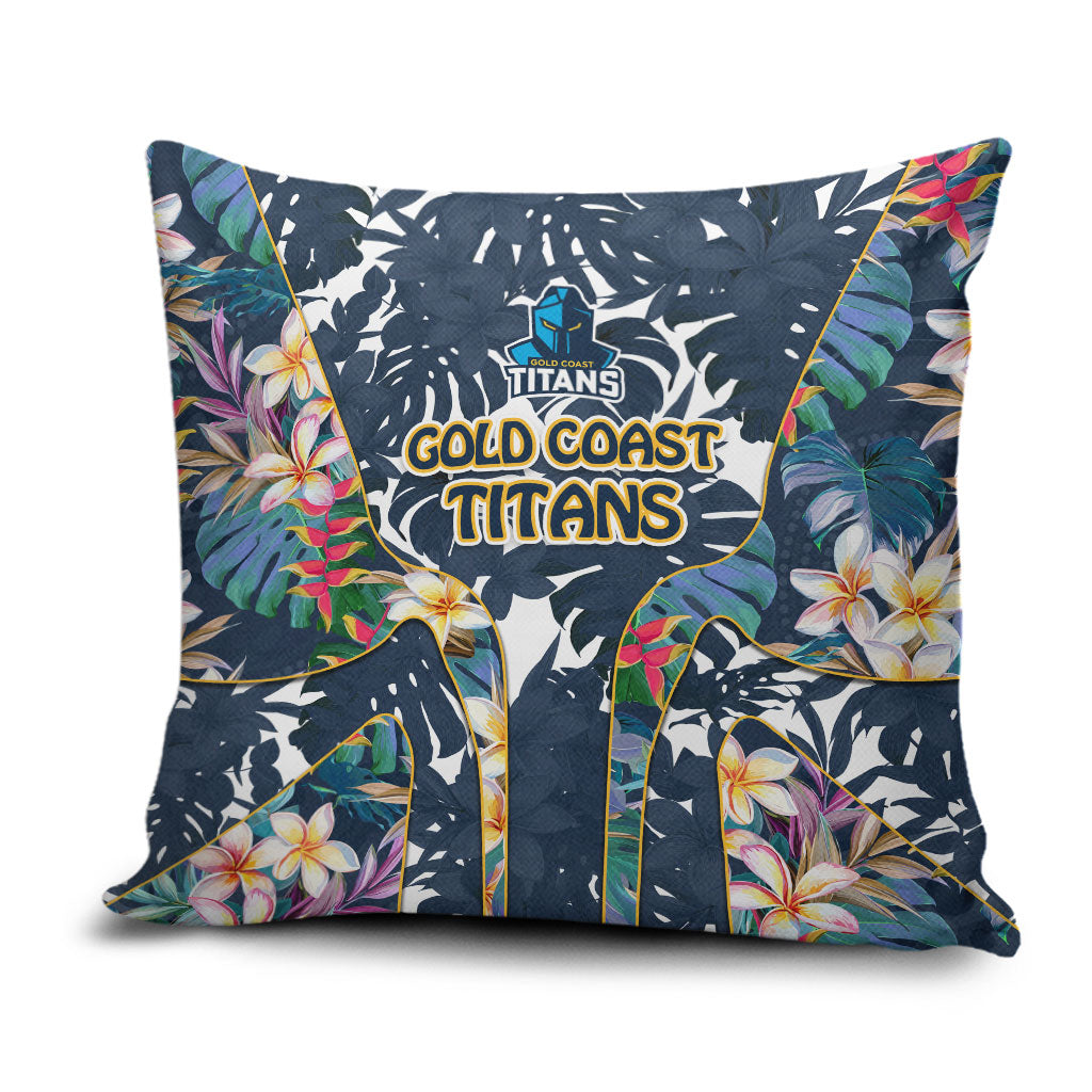 Gold Coast Titans Pillow Cover Tropical Hibiscus Floral Pattern With Blue And Yellow Accents
