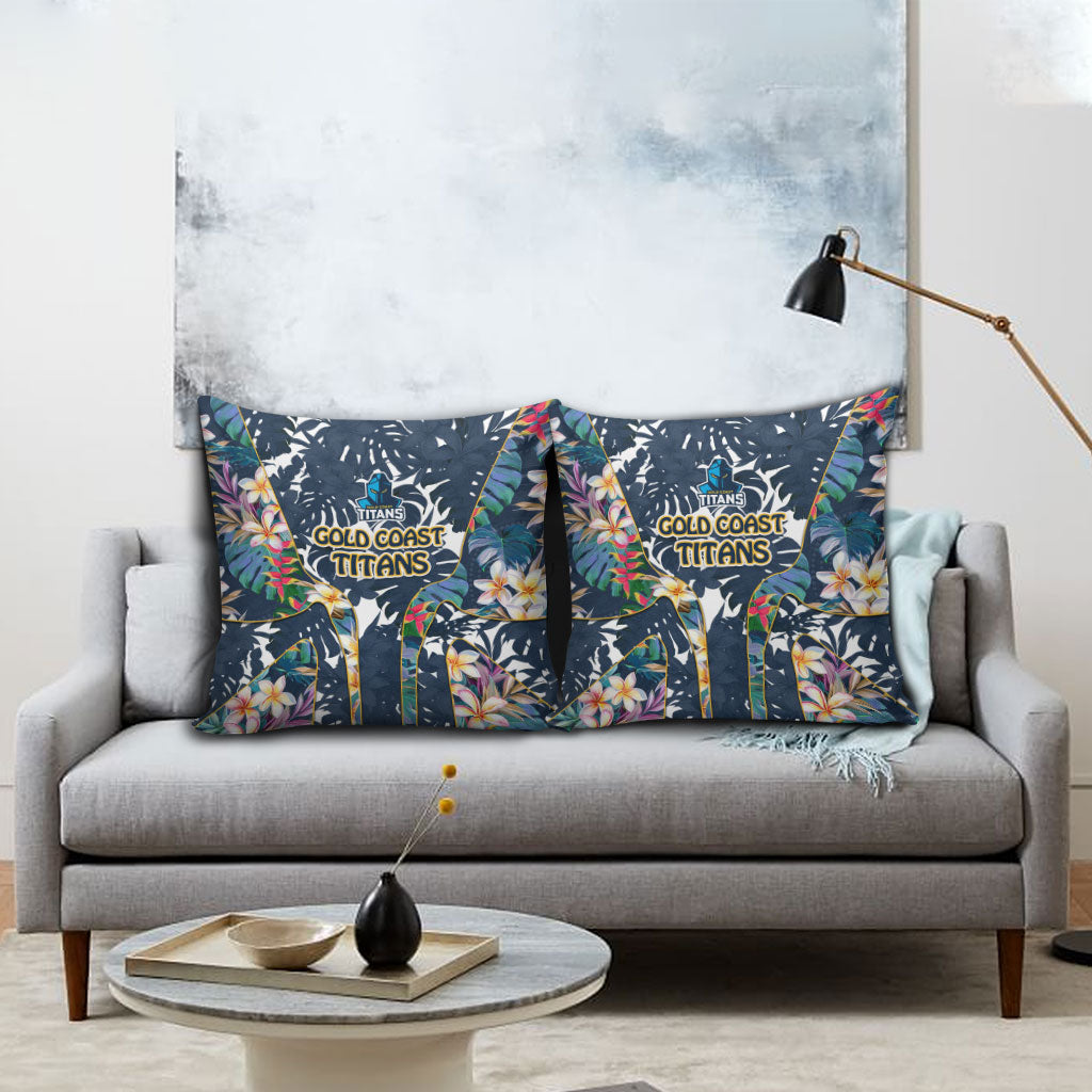 Gold Coast Titans Pillow Cover Tropical Hibiscus Floral Pattern With Blue And Yellow Accents