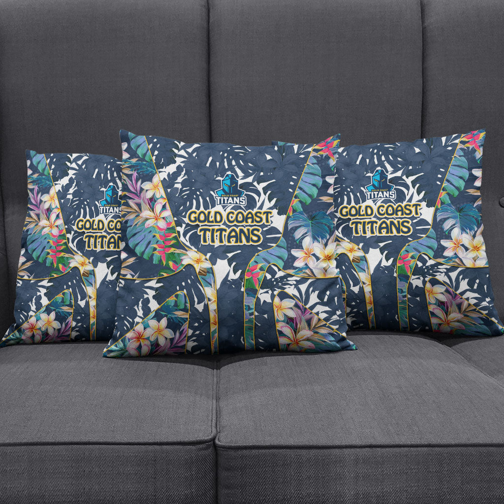 Gold Coast Titans Pillow Cover Tropical Hibiscus Floral Pattern With Blue And Yellow Accents