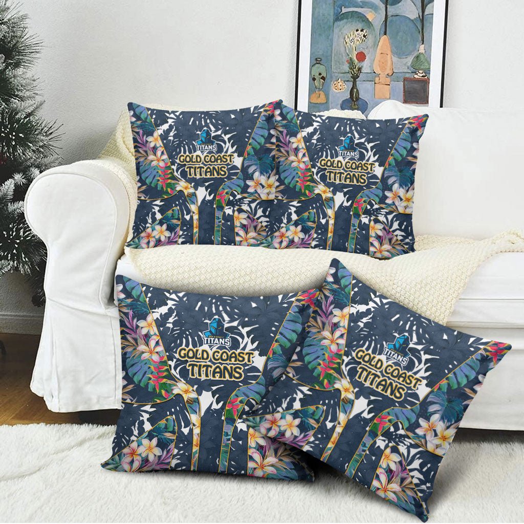 Gold Coast Titans Pillow Cover Tropical Hibiscus Floral Pattern With Blue And Yellow Accents