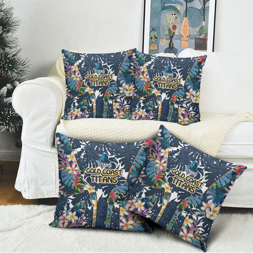 Gold Coast Titans Pillow Cover Tropical Hibiscus Floral Pattern With Blue And Yellow Accents