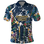 Gold Coast Titans Polo Shirt Tropical Hibiscus Floral Pattern With Blue And Yellow Accents