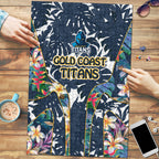 Gold Coast Titans Puzzle Tropical Hibiscus Floral Pattern With Blue And Yellow Accents