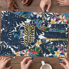 Gold Coast Titans Puzzle Tropical Hibiscus Floral Pattern With Blue And Yellow Accents