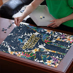 Gold Coast Titans Puzzle Tropical Hibiscus Floral Pattern With Blue And Yellow Accents