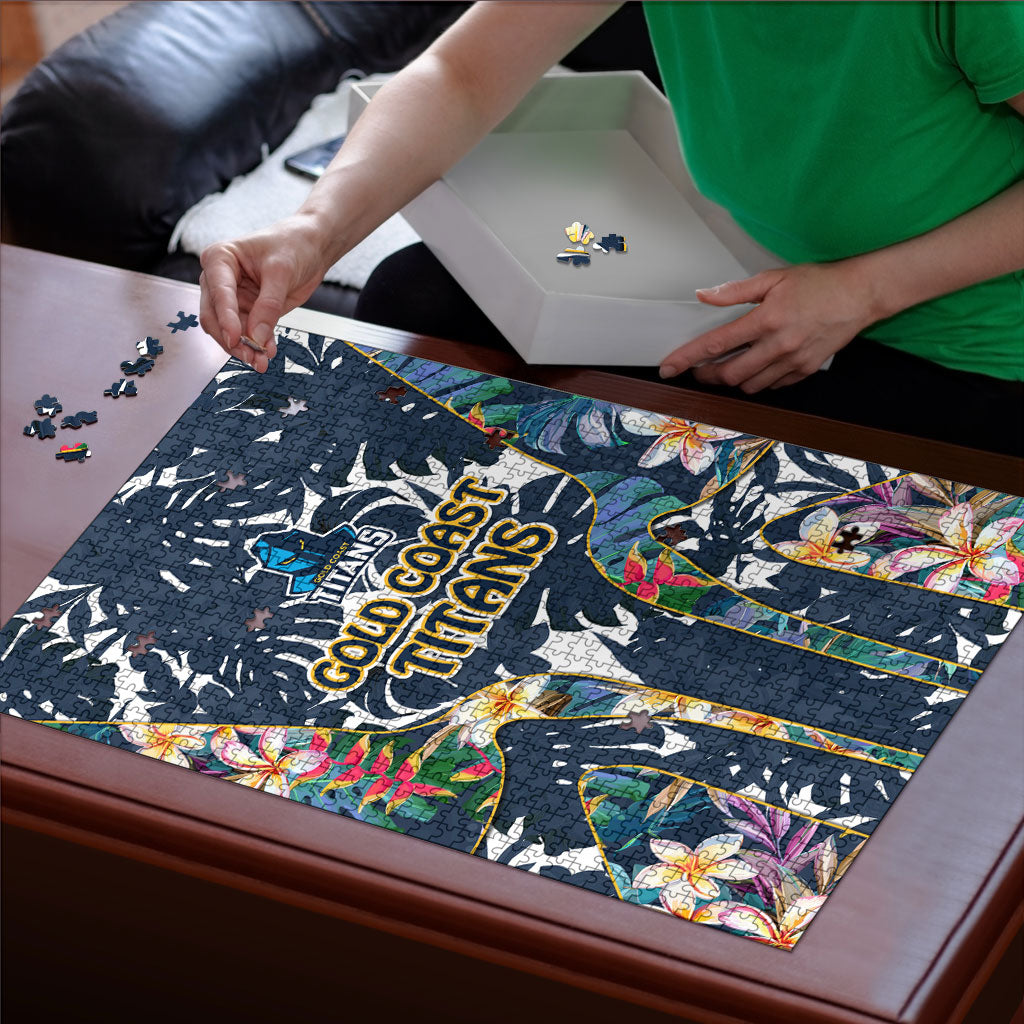 Gold Coast Titans Puzzle Tropical Hibiscus Floral Pattern With Blue And Yellow Accents