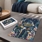 Gold Coast Titans Puzzle Tropical Hibiscus Floral Pattern With Blue And Yellow Accents
