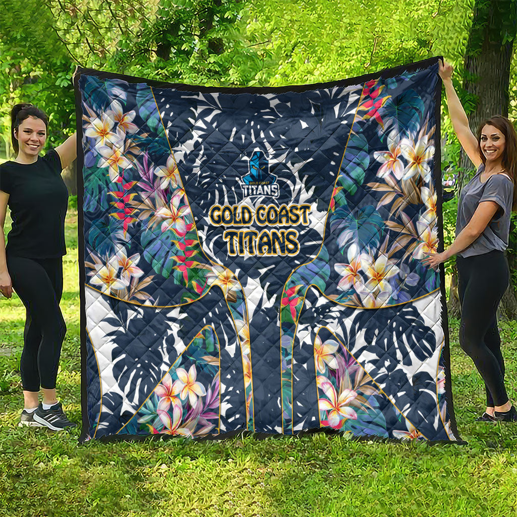 Gold Coast Titans Quilt Tropical Hibiscus Floral Pattern With Blue And Yellow Accents
