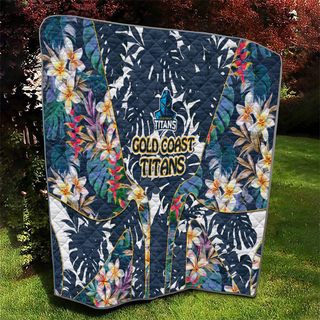 Gold Coast Titans Quilt Tropical Hibiscus Floral Pattern With Blue And Yellow Accents