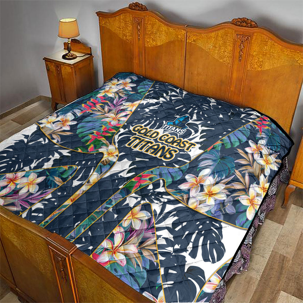 Gold Coast Titans Quilt Tropical Hibiscus Floral Pattern With Blue And Yellow Accents