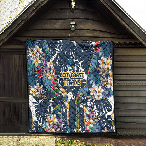 Gold Coast Titans Quilt Tropical Hibiscus Floral Pattern With Blue And Yellow Accents