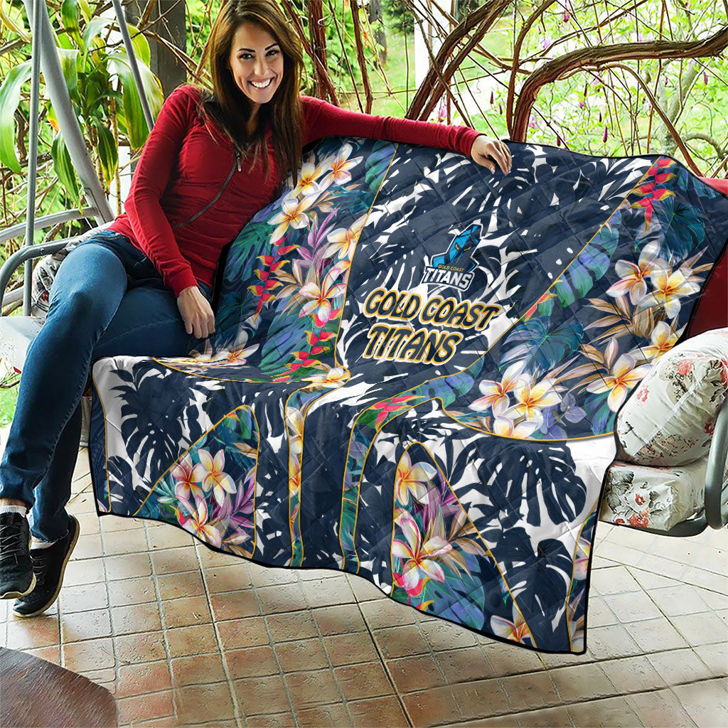 Gold Coast Titans Quilt Tropical Hibiscus Floral Pattern With Blue And Yellow Accents