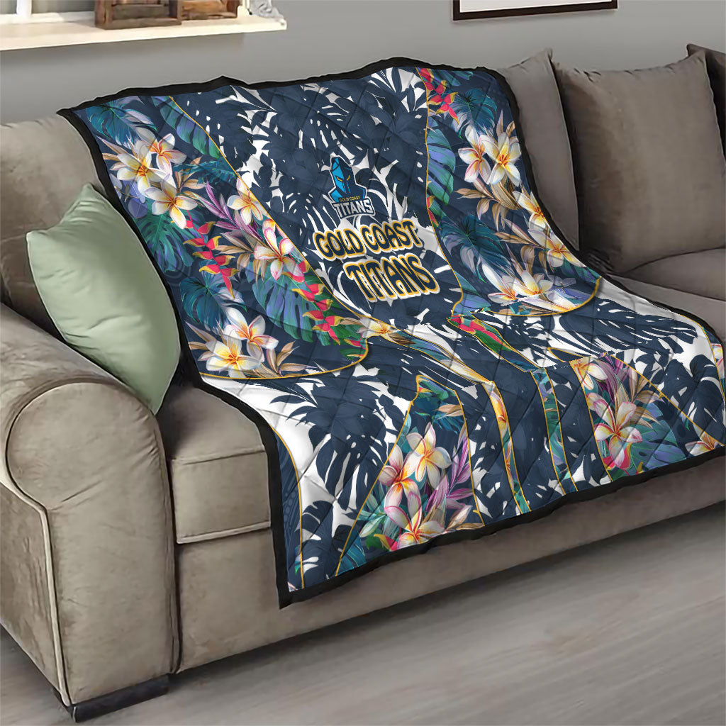 Gold Coast Titans Quilt Tropical Hibiscus Floral Pattern With Blue And Yellow Accents