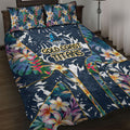 Gold Coast Titans Quilt Bed Set Tropical Hibiscus Floral Pattern With Blue And Yellow Accents