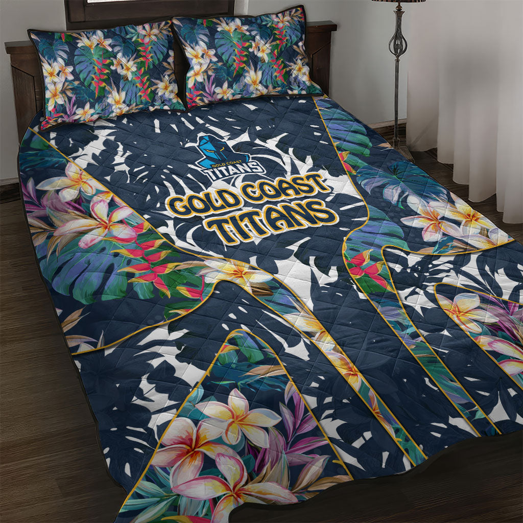 Gold Coast Titans Quilt Bed Set Tropical Hibiscus Floral Pattern With Blue And Yellow Accents