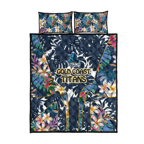Gold Coast Titans Quilt Bed Set Tropical Hibiscus Floral Pattern With Blue And Yellow Accents