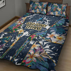 Gold Coast Titans Quilt Bed Set Tropical Hibiscus Floral Pattern With Blue And Yellow Accents