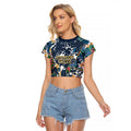 Gold Coast Titans Raglan Cropped T Shirt Tropical Hibiscus Floral Pattern With Blue And Yellow Accents