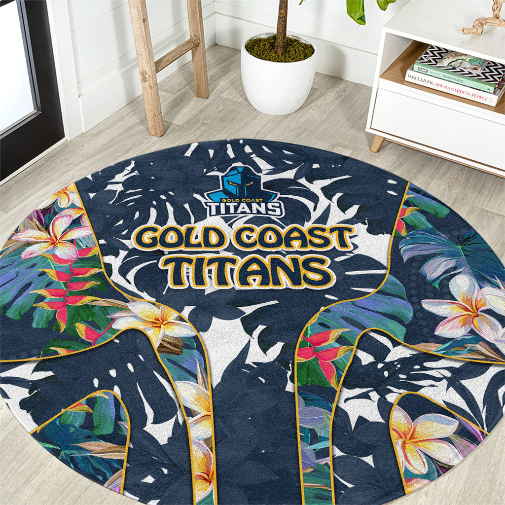 Gold Coast Titans Round Carpet Tropical Hibiscus Floral Pattern With Blue And Yellow Accents