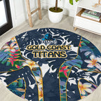 Gold Coast Titans Round Carpet Tropical Hibiscus Floral Pattern With Blue And Yellow Accents