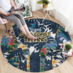 Gold Coast Titans Round Carpet Tropical Hibiscus Floral Pattern With Blue And Yellow Accents