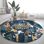 Gold Coast Titans Round Carpet Tropical Hibiscus Floral Pattern With Blue And Yellow Accents