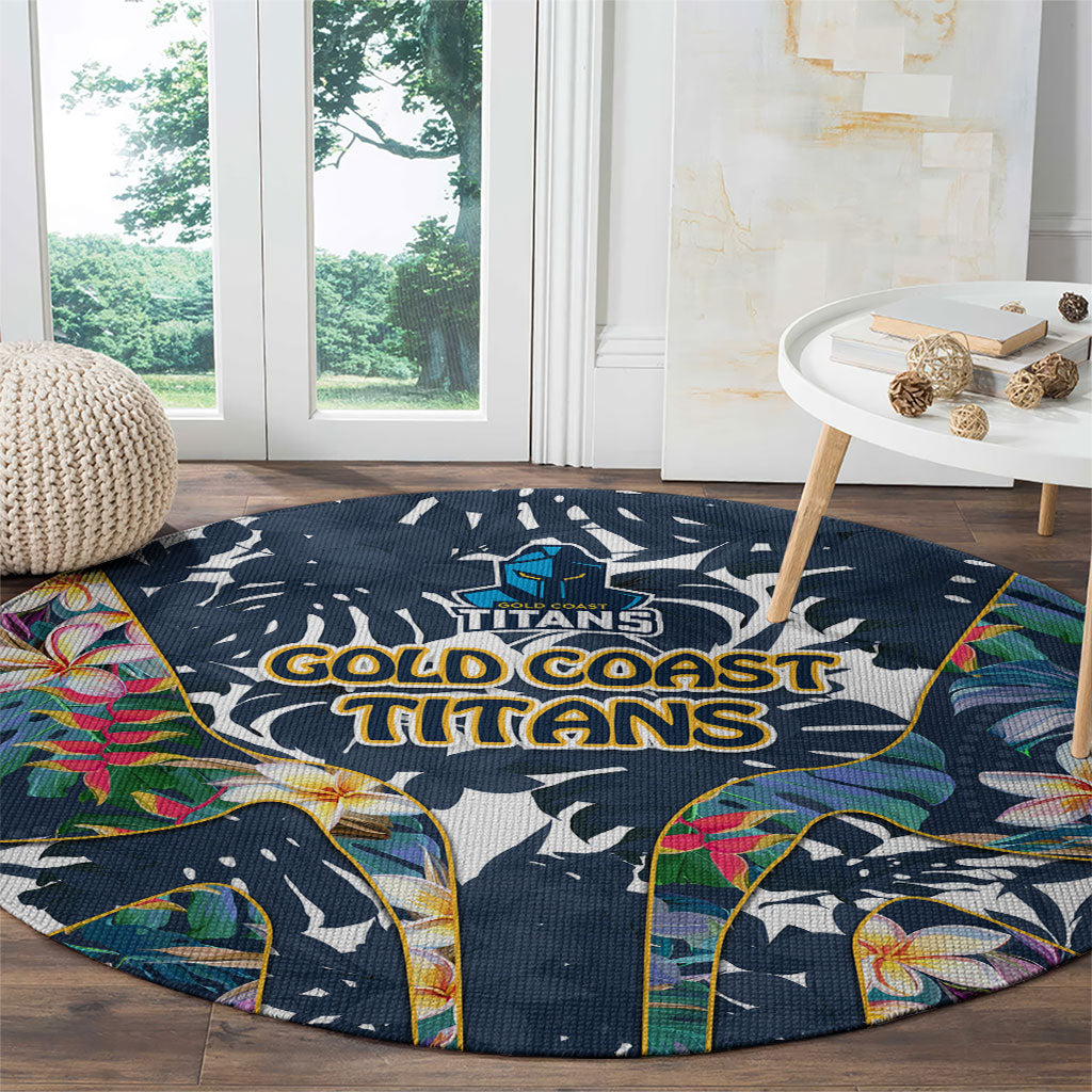 Gold Coast Titans Round Carpet Tropical Hibiscus Floral Pattern With Blue And Yellow Accents