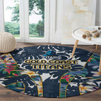 Gold Coast Titans Round Carpet Tropical Hibiscus Floral Pattern With Blue And Yellow Accents