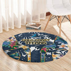 Gold Coast Titans Round Carpet Tropical Hibiscus Floral Pattern With Blue And Yellow Accents