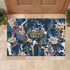 Gold Coast Titans Rubber Doormat Tropical Hibiscus Floral Pattern With Blue And Yellow Accents