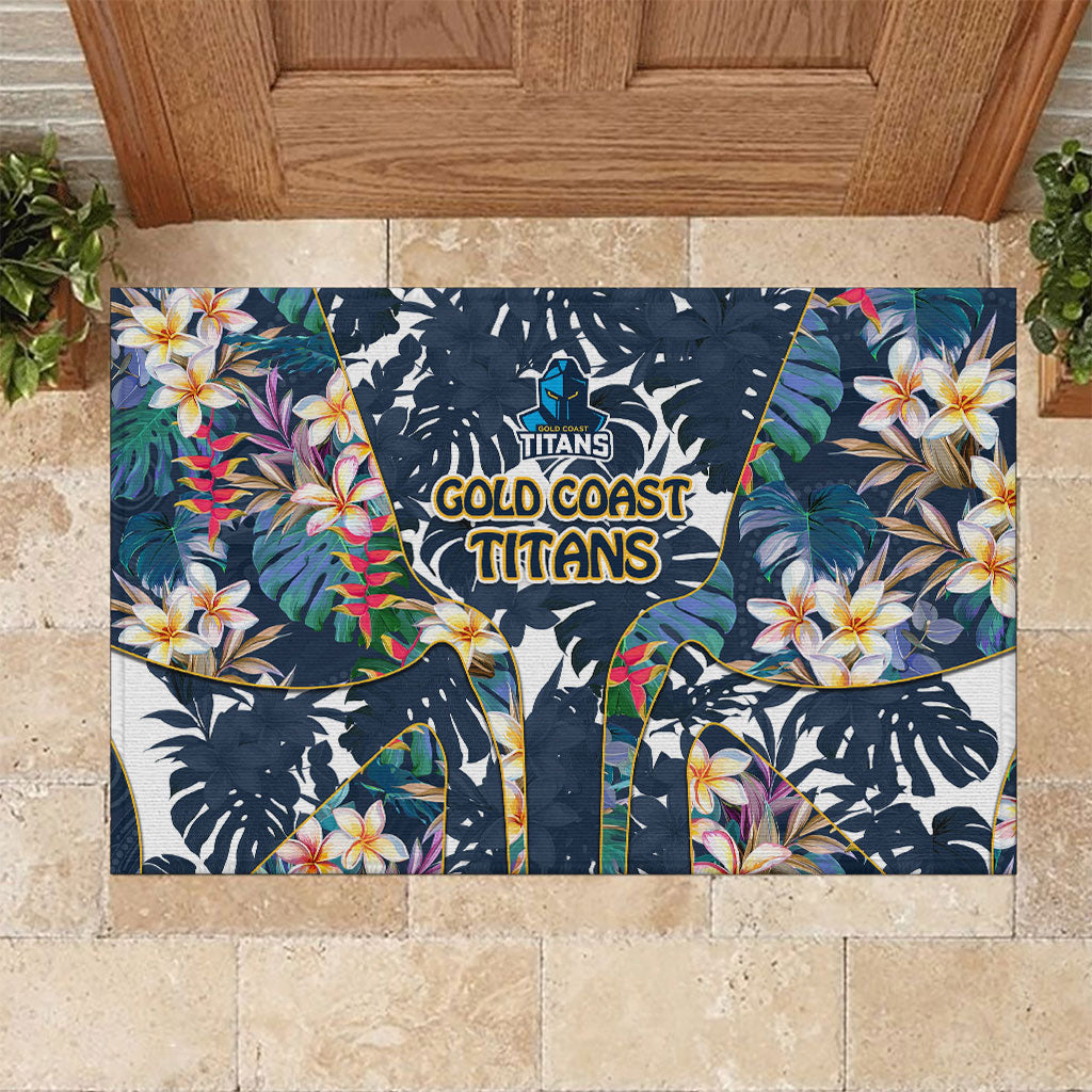 Gold Coast Titans Rubber Doormat Tropical Hibiscus Floral Pattern With Blue And Yellow Accents
