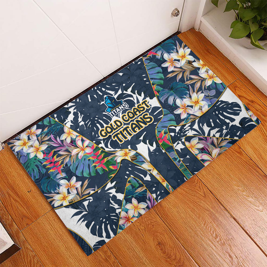 Gold Coast Titans Rubber Doormat Tropical Hibiscus Floral Pattern With Blue And Yellow Accents