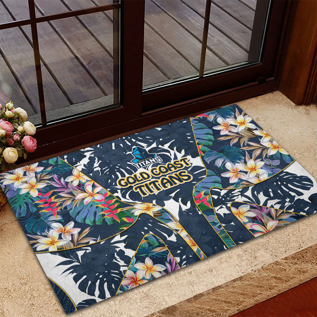Gold Coast Titans Rubber Doormat Tropical Hibiscus Floral Pattern With Blue And Yellow Accents